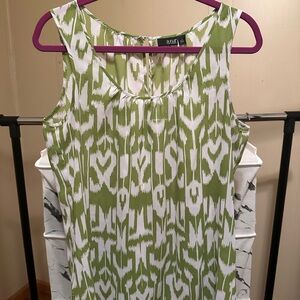 a.n.a Green and White Pleated Tank Top